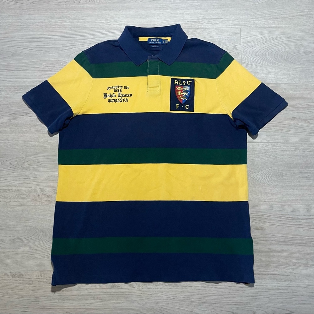 Ralph Lauren Polo Shirt - Navy, Yellow, Green Striped